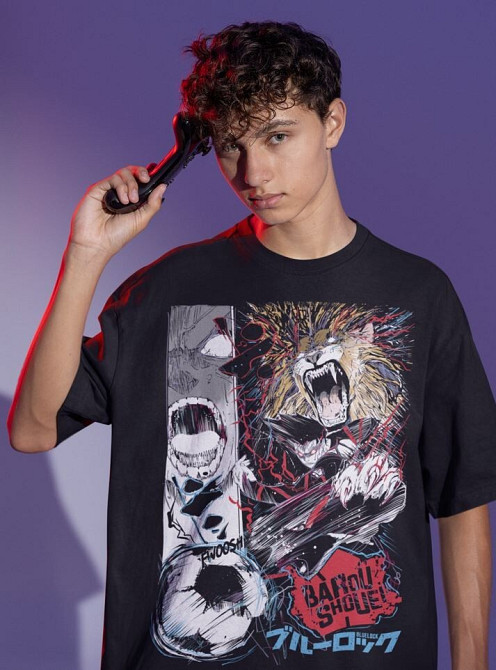 Футболка чоловіча з аніме принтом Блуе Локк Кунігамі Рін оверсайз (S/M/L) Чорний AnimeJ1156 Дніпро - фото 9