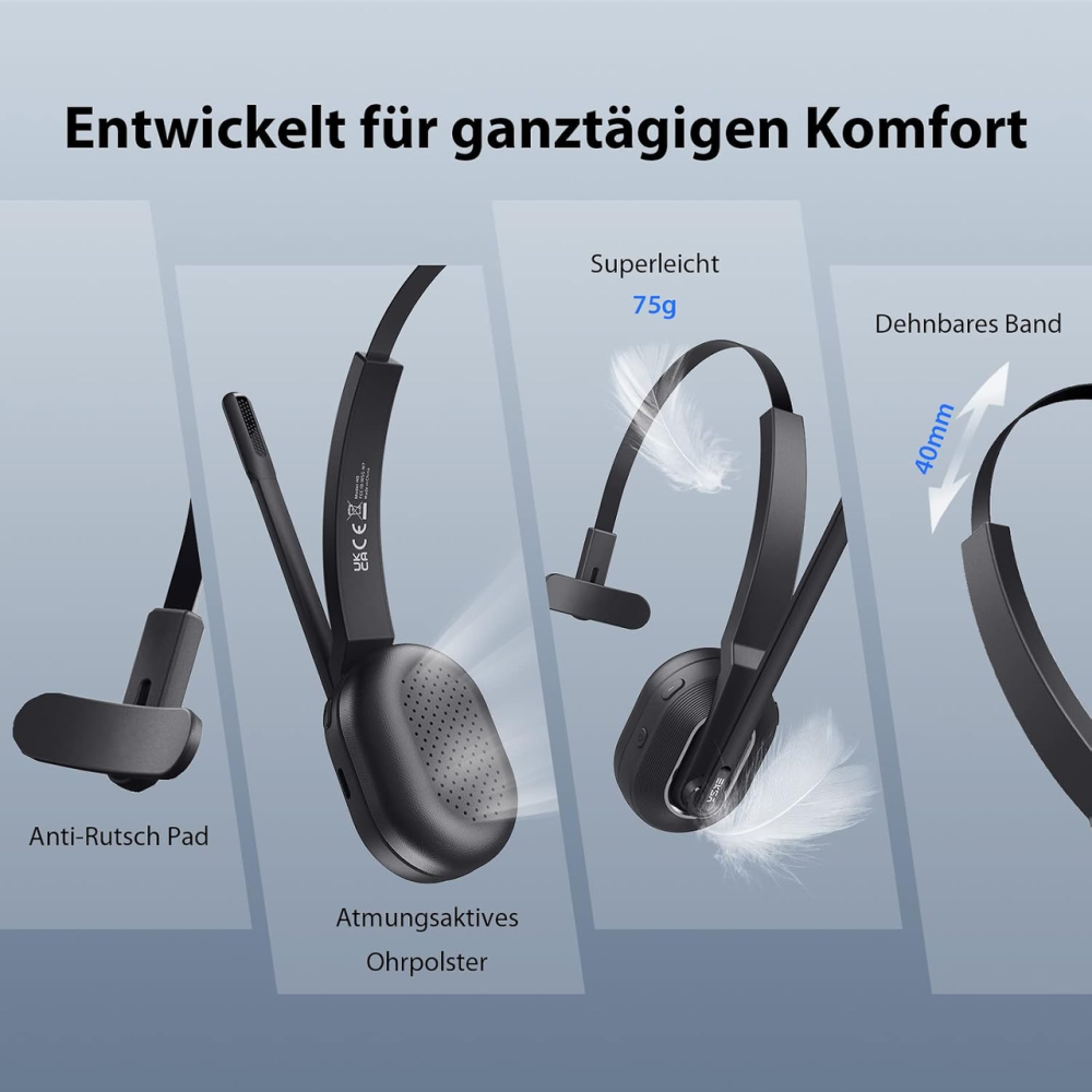 Беспроводная гарнитура EKSA H5 Bluetooth 5.0, USB-адаптер, AI ENC шумоподавление микрофона, до 45 ч, для ПК и офиса Киев - изображение 7