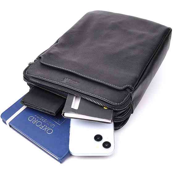 Стильная мужская сумка через плечо из мелкозернистой натуральной кожи Shvigel 20869_1 Черный Киев