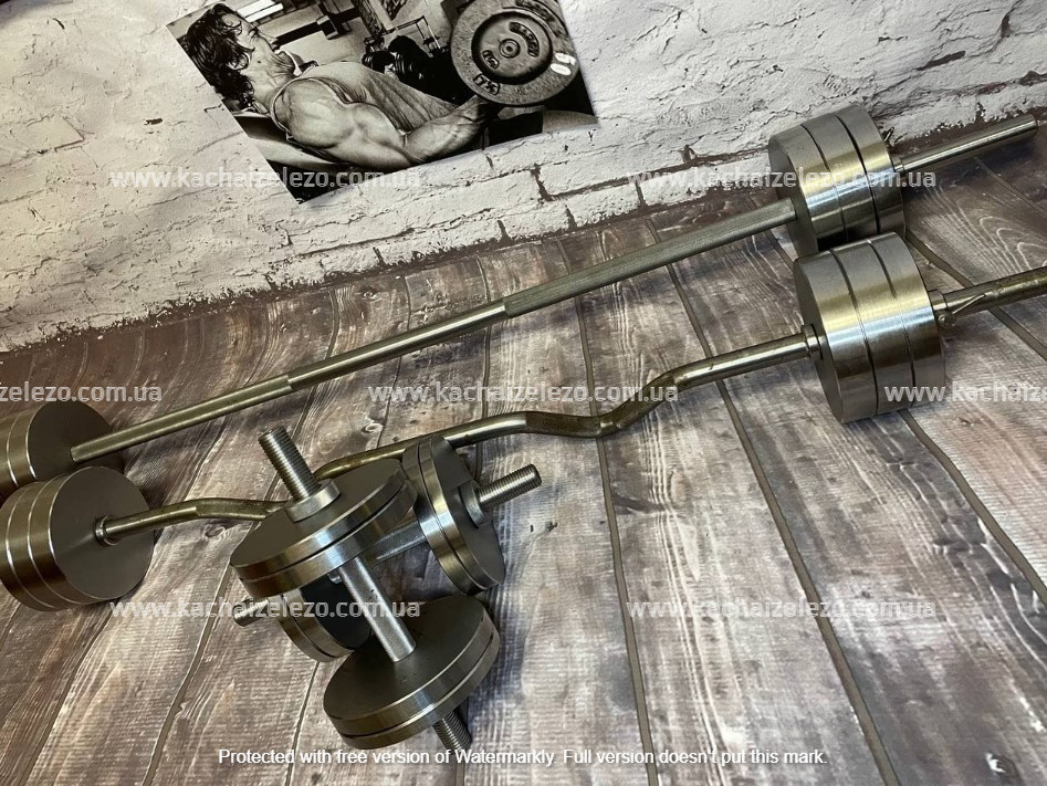 Набор 64 кг Штанга + W-образный гриф + Гантели наборные Гантели, гири, штанги и диски металлические блины Киев - изображение 1