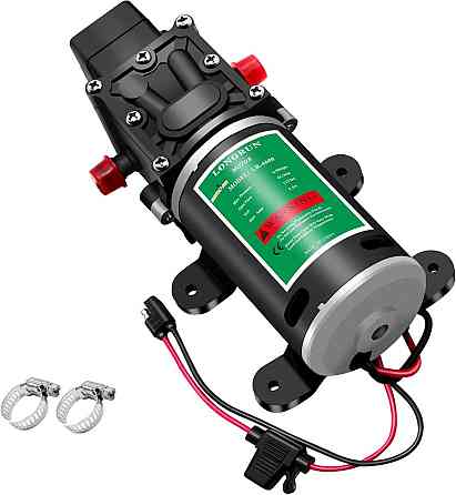 Насос 12V Longrun 6L/хв самовсмоктуючий мембранний чорний 100 PSI/6.9 Bar з реле тиску для кемпінгу, авто, човна Київ