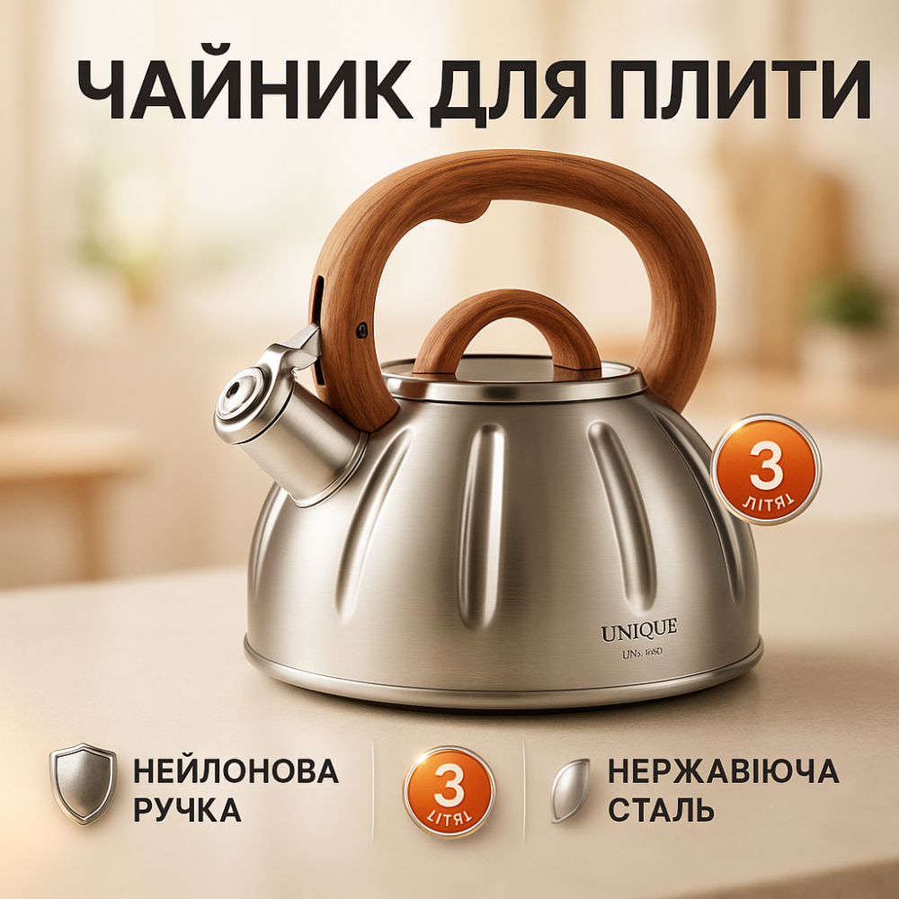 Чайник для плиты со свистком для чая Unique UN-5303 3 л Чайник на три литра плиты NE-18 Львов - изображение 12