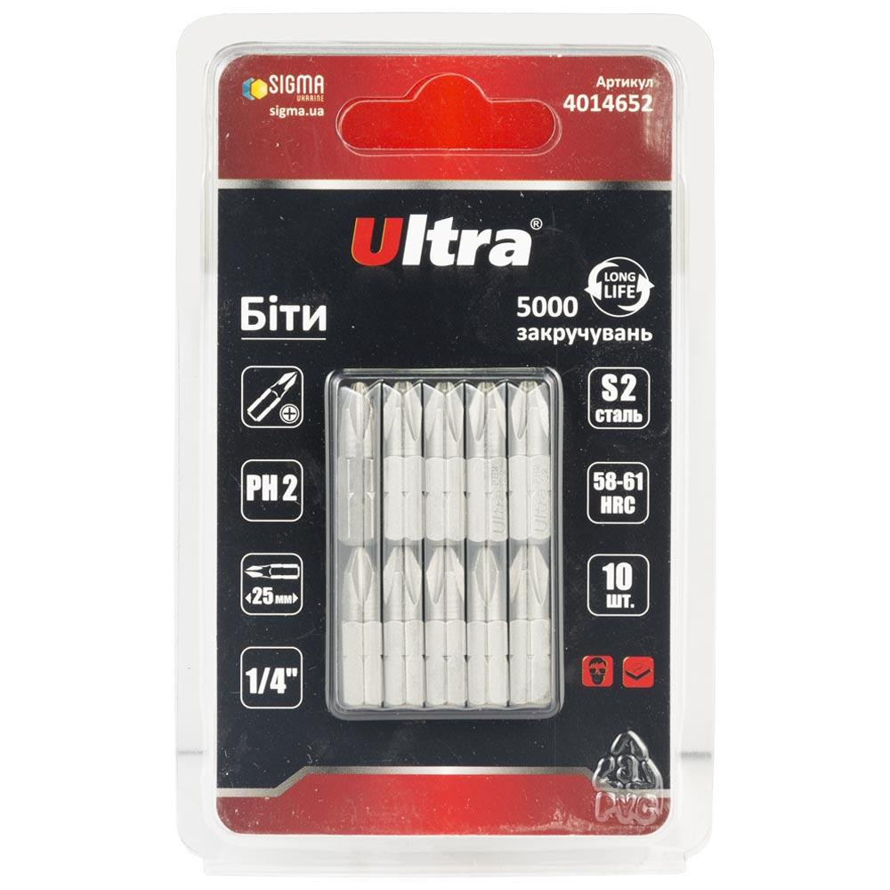 Біти PH2×25мм 1⁄4" 10 шт S2 (блістер) ULTRA (4014652) Київ - фото 1