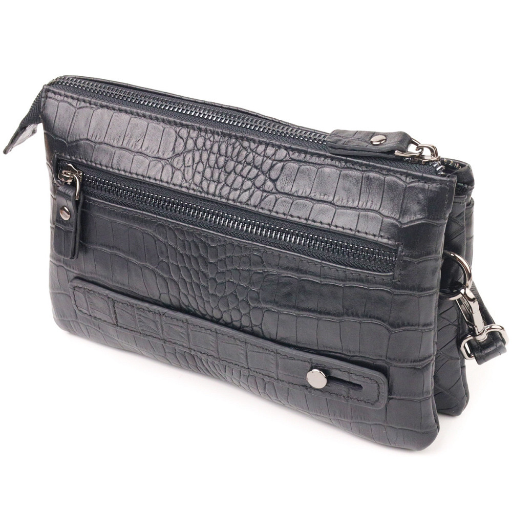 Превосходный клатч для мужчин из натуральной фактурной кожи с тиснением под крокодила CANPELLINI 21556 Черный Киев - изображение 8