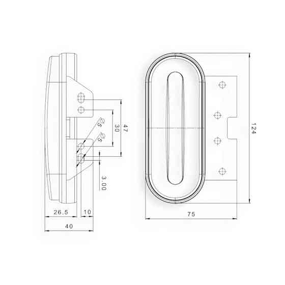 Ліхтар овальний червоний 125х50мм з кронштейном FT-070 C, K маркерний Мукачево