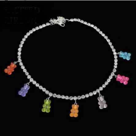 Ожерелье мишки разноцветное - длина 35см + 20см, (ругелируется), смола, цинковый сплав Киев