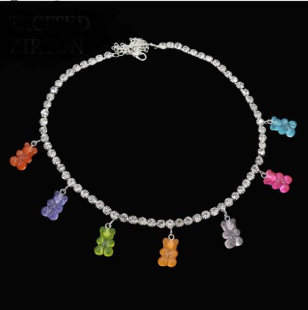 Ожерелье мишки разноцветное - длина 35см + 20см, (ругелируется), смола, цинковый сплав Киев - изображение 1