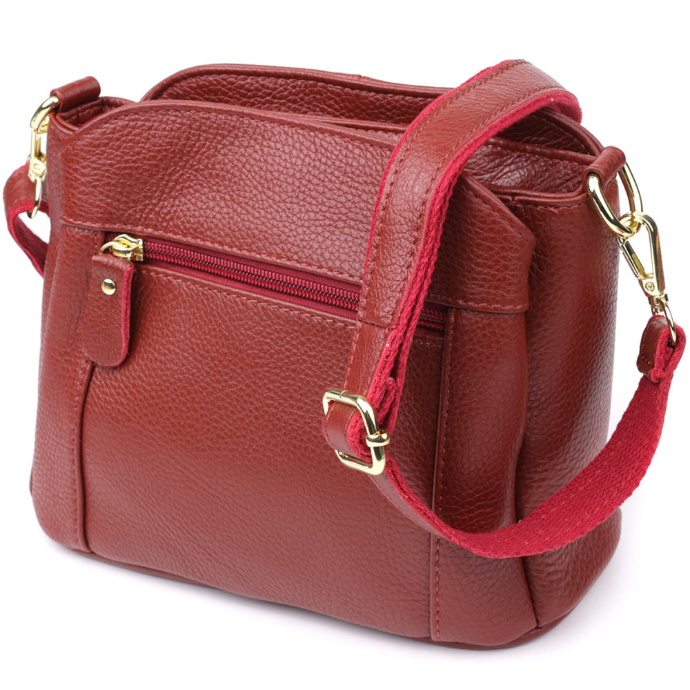 Женская кожаная сумка с тремя секциями Vintage 22981 Красный Киев - изображение 2