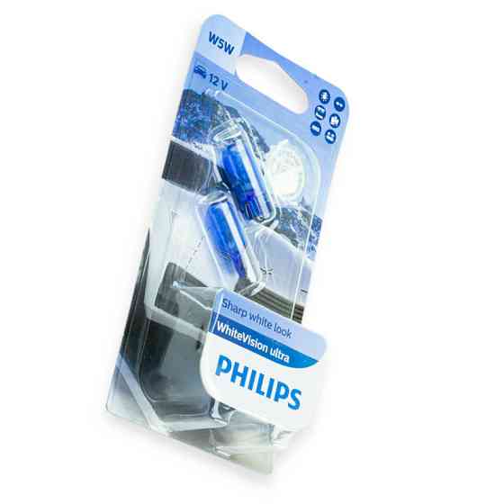 Автолампа 12V 5W W2.1х9.5d PHILIPS белая Vision ultra 60% (пара) БЦ Мукачево