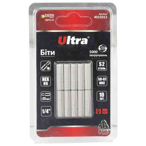 Біти HEX 6×25мм 1⁄4" 10 шт S2 (блістер) ULTRA (4015012) Київ