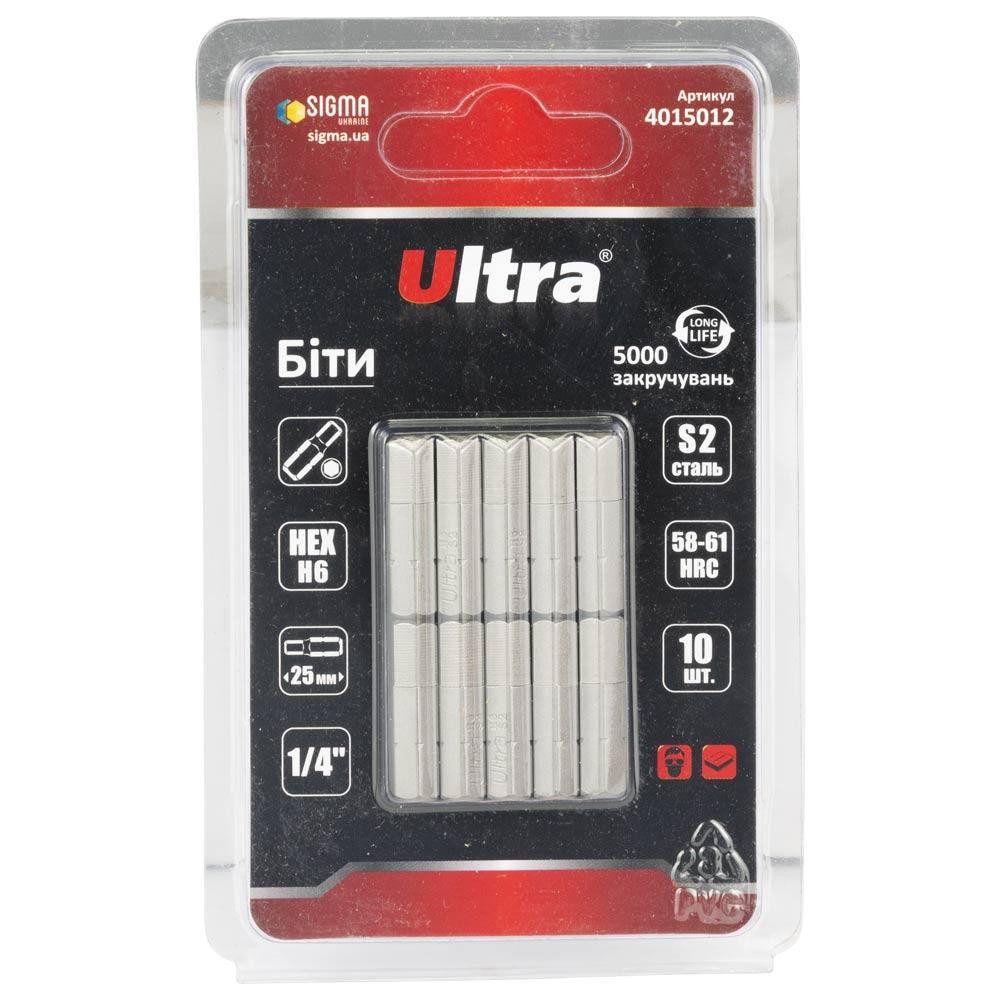Біти HEX 6×25мм 1⁄4" 10 шт S2 (блістер) ULTRA (4015012) Київ - фото 1