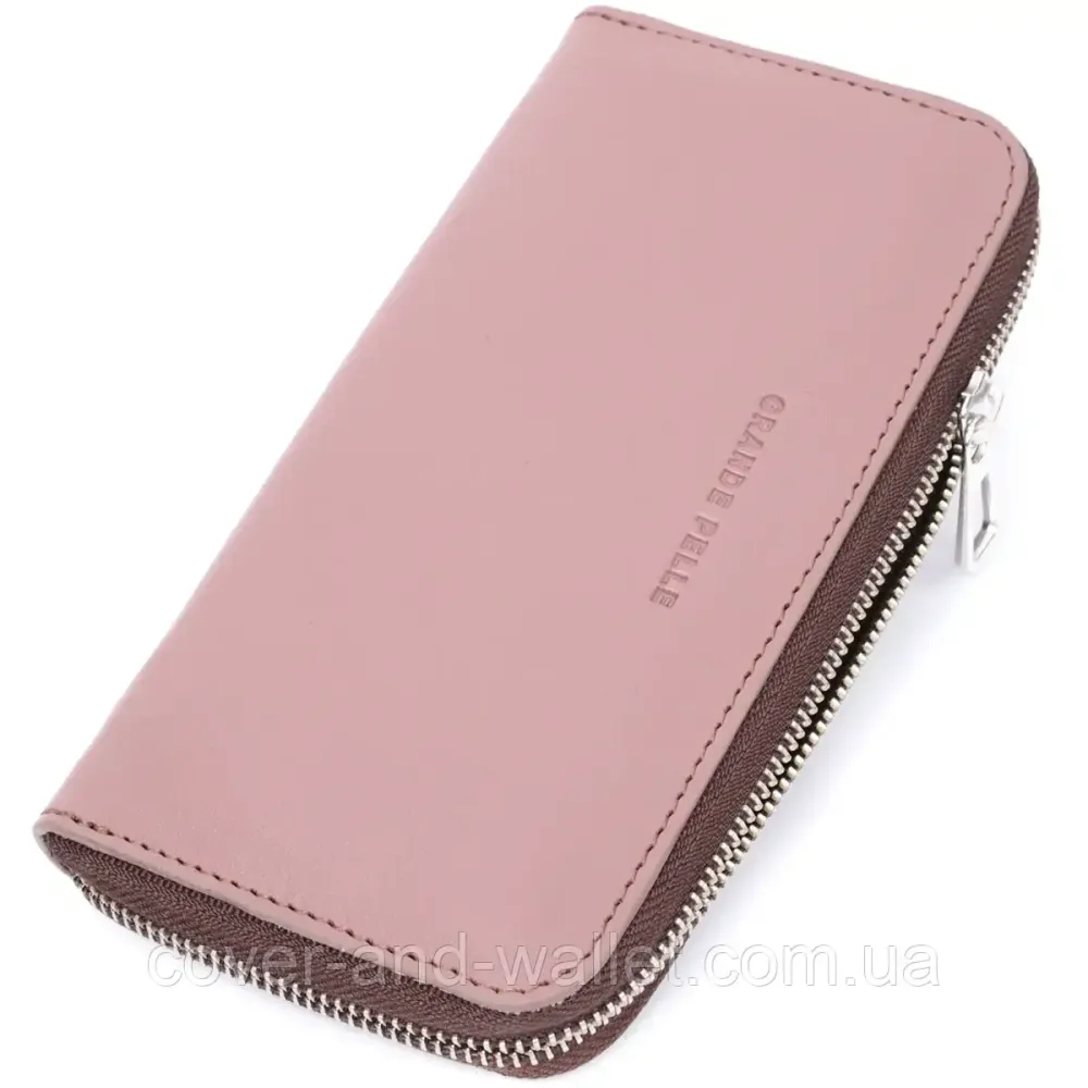 Фирменный кожаный кошелёк на молнии пудрового цвета ручной работы Grande Pelle Serpente Киев - изображение 1