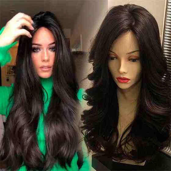 Перука хвиляста без чубчика з проділом 65 см Брюнетка Вінниця