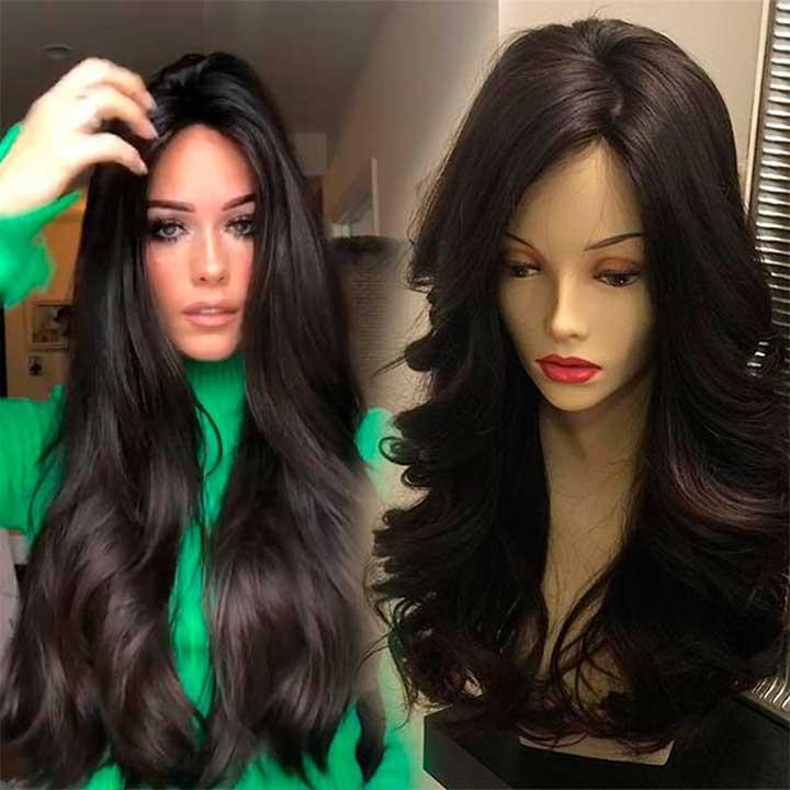 Перука хвиляста без чубчика з проділом 65 см Брюнетка Вінниця - фото 1