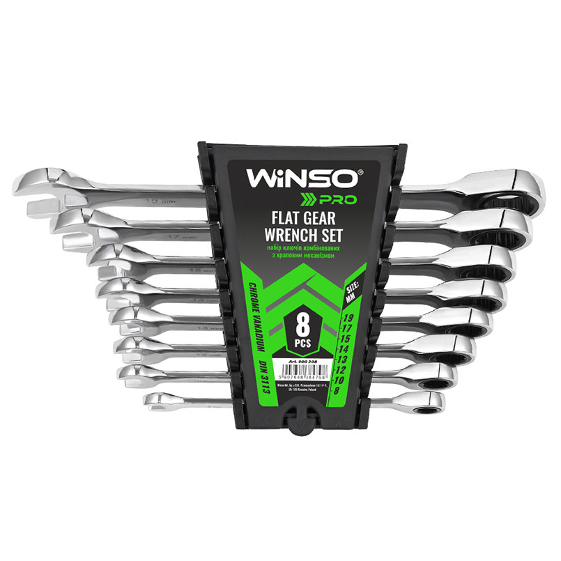 Набор ключей Winso Pro комбинированные с трещоткой CR-V 8шт (8-10-12-13-14-15-17-19мм) Львов - изображение 1