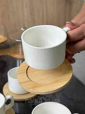Набір чашок 6 чашок/6 бамбукових стравець Olens "Сноу" 150 мл кераміка для дому та ресторану Київ