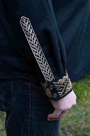 Вишиванка чоловіча, лляна, з довгим рукавом, чорна, лен - , топ Київ