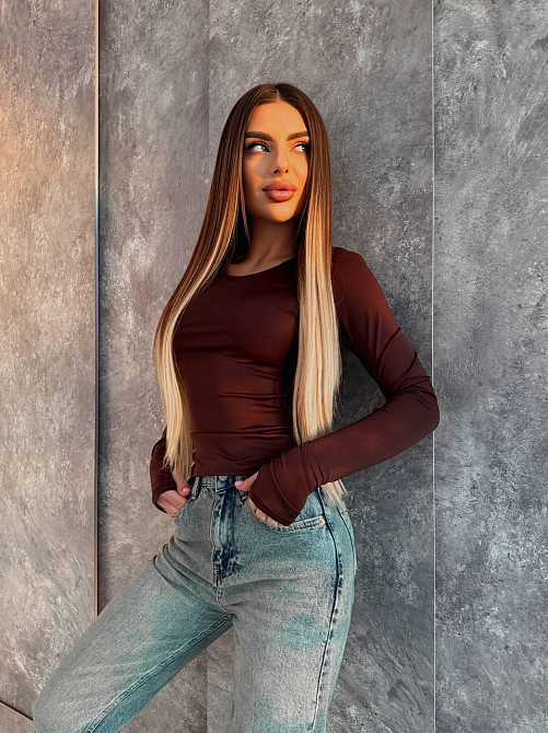 Жіночий базовий лонгслів із мікродайвінгу Шоколад Одеса - фото 4