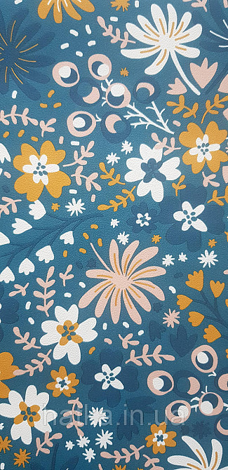 Шпалери вінілові на флізеліні Rasch Clasik 0,53х10 квіти листя гілки яскраві бірюзові білі Київ - фото 2