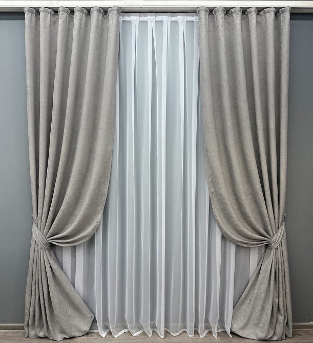 Комплект штор VR-Textil Жаккард Viva Marmo № 1796ш Светло-серый 150х270 см 2 шт (33-0752) Киев - изображение 2