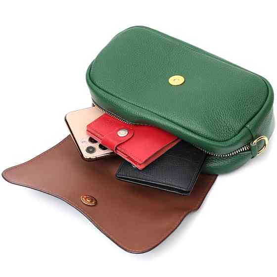 Шкіряна сумка жіноча в красивому кольорі і з фігурним клапаном Зелена (Vintage) Київ