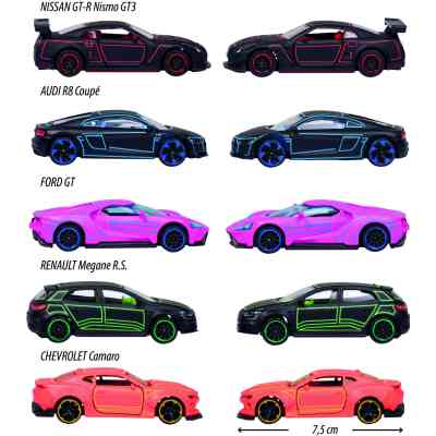 Машина Majorette Набор металлических ярких гонщиков с неоновыми элементами 7.5 см, 5 штук (2053179) Винница