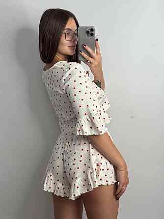 Женский комплект на завязках с шортами Красные сердечки M-L Харьков