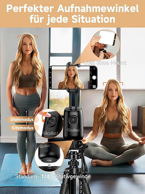 Штатив Rollei Easy Creator 23158 чорний настільний для смартфона AI Tracking 360° автоматичне відстеження обличчя вбудована Київ - фото 4