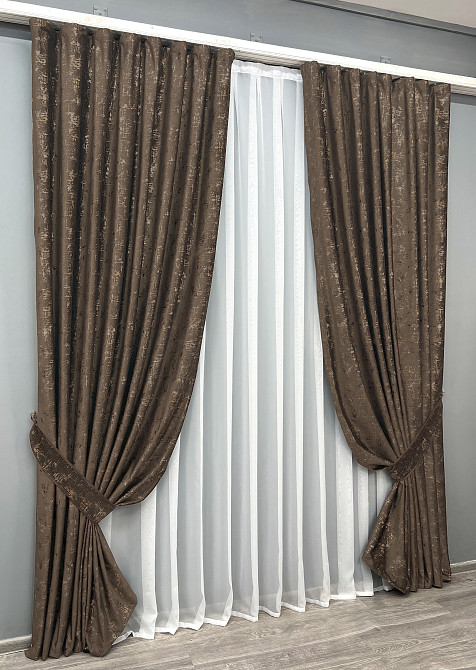 Комплект готових штор VR-Textil Оксамит (бархат) Mirage № 2034ш Шоколадний 150х275 см 2 шт (33-1075) Київ - фото 3