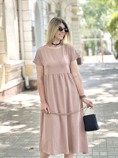 Летнее платье миди свободного кроя Ordinary батал 50-52, Капучино Киев - изображение 5