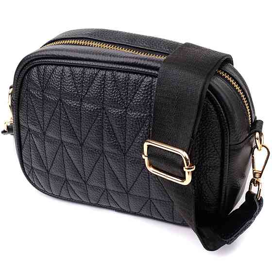 Компактна стьобана сумка для жінок з натуральної шкіри Vintage 22894 Чорний Київ