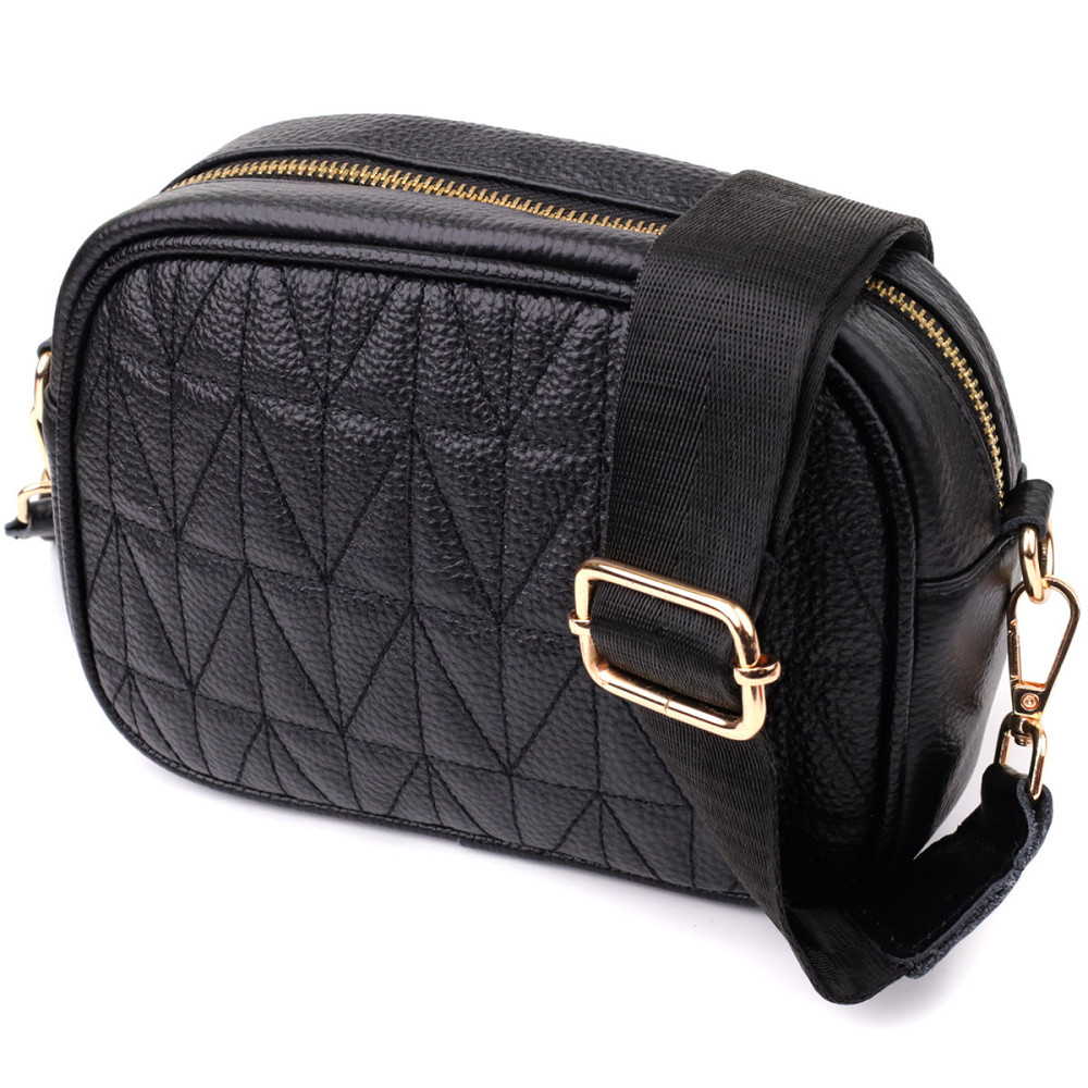 Компактная стеганая сумка для женщин из натуральной кожи Vintage 22894 Черный Киев - изображение 1