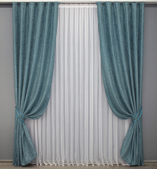 Комплект готових штор VR-Textil Льон мармур Pavliani № 1369ш Лазурний 150х250 см 2 шт (39-959) Київ - фото 2
