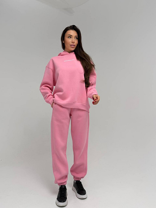 Жіночий стильний спортивний костюм-двійка: худі + штани, тринитка Пен'є на флісі турція Рожевий, 42/44 Одеса - фото 6