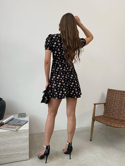 Женское легкое романтическое мини платье в цветочный принт турецкий софт Черный, 42/44 Одесса - изображение 4