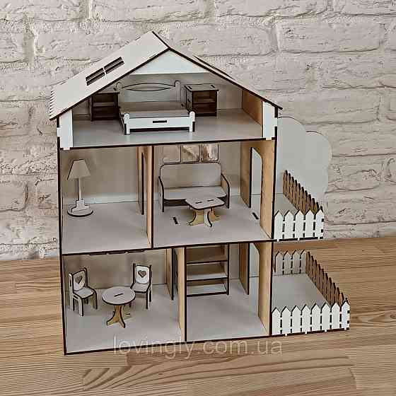 Белый кукольный домик 37см с набором мебели Ирпень