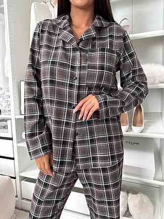 Жіноча домашня повсякденна картата піжама з фланелі. Шоколад, 46/48 Одеса