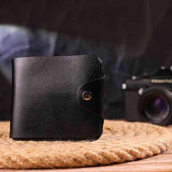 Містке чоловіче портмоне в два складення з натуральної гладкої шкіри Чорне (CANPELLINI) Київ