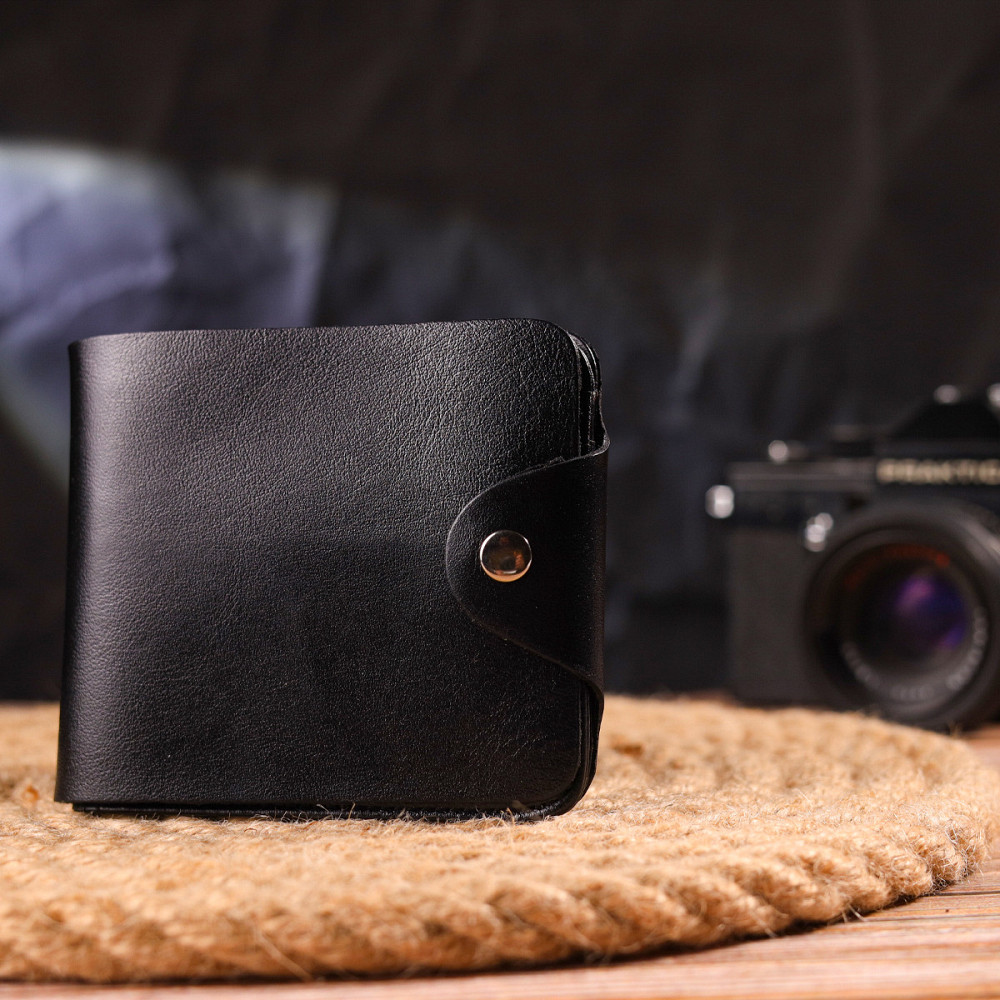 Вместительное мужское портмоне в два сложения из натуральной гладкой кожи Черное (CANPELLINI) Киев - изображение 2