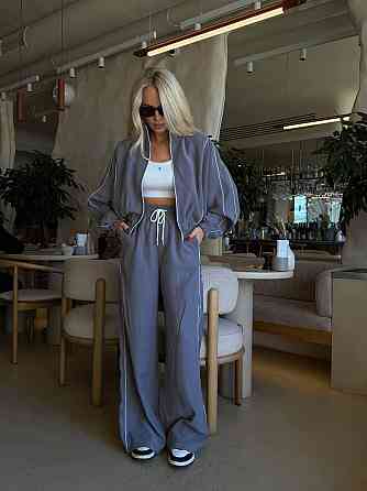 Женский стильный костюм двойка: кофта и штаны в спортивном стиле купра с бархатным напылением Серый, 44/46 Одесса