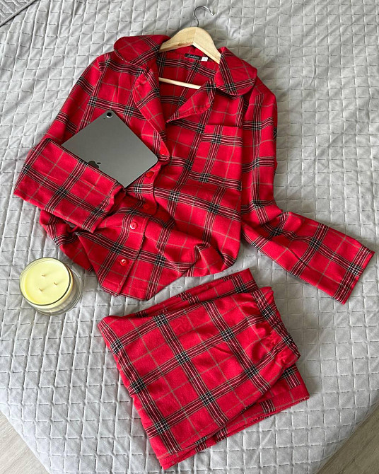 Женская уютная домашняя пижама в клетку байка Одесса - изображение 3