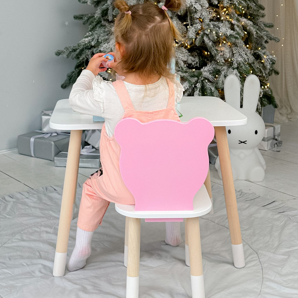 Стіл прямокутний 46х60х45 і стілець медвежа 26х26х24, столик та стільчик в дитячу, білий з рожевим Київ - фото 8