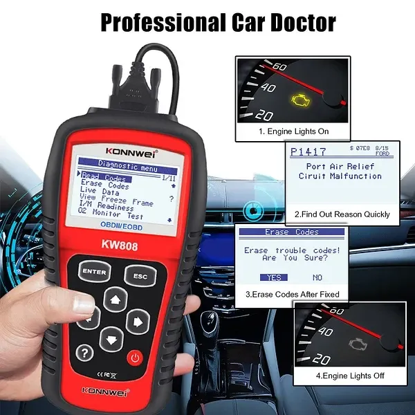Автомобільний мультимарочный сканер OBDII/EOBD сканер KW 808 Одеса - фото 1