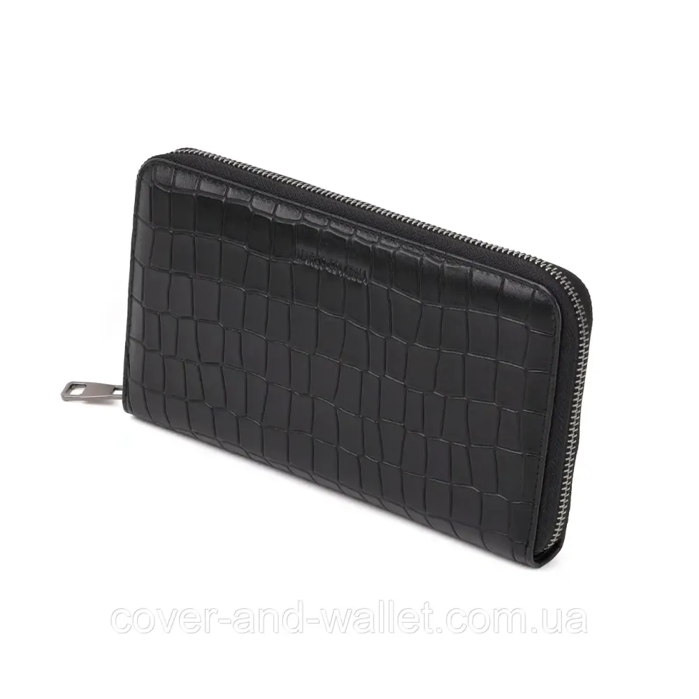 Модний чоловічий гаманець клатч із натуральної шкіри з фактурою під крокодила Marco Coverna 5901 Black Київ - фото 1