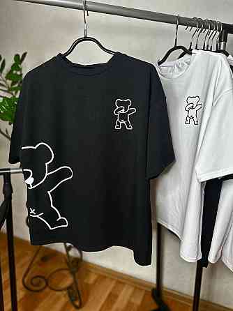 Женская оверсайз футболка с мишкой кулир Черный Одесса