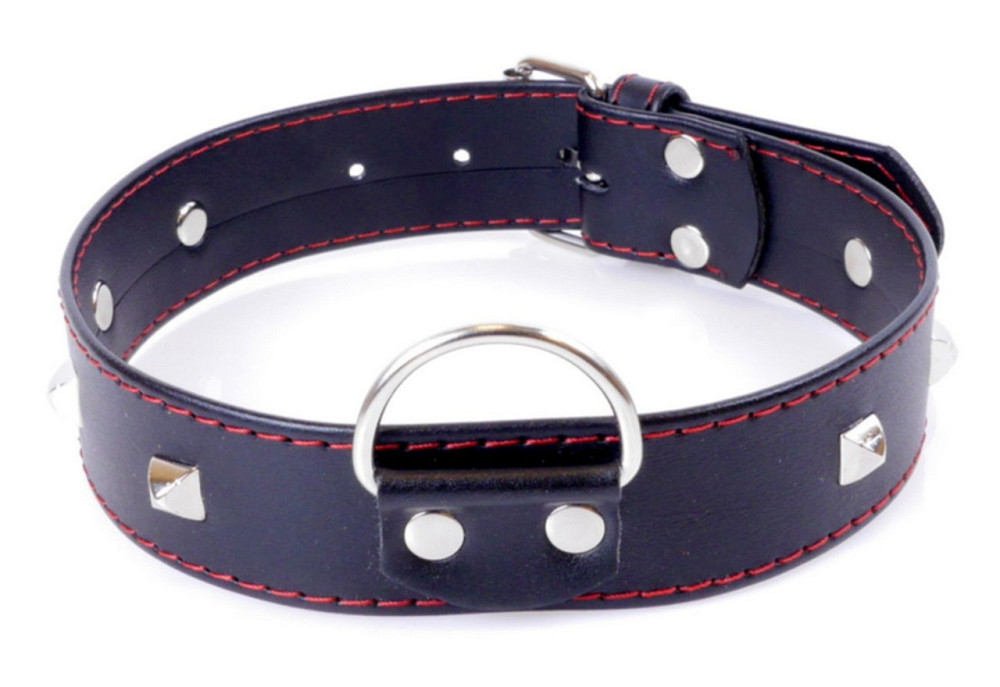 Ошейник из искуственной кожи с металлическими заклепками Fetish Boss Series - Collar with studs Red Line, Sex Aura Киев - изображение 1