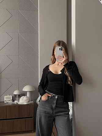 Женский базовый повседневный комплект из майки и кофты трикотаж рубчик Черный, 44/46 Одесса