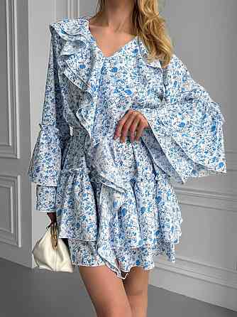 Женское стильное легкое платье в стиле бохо с воланами софт Одесса