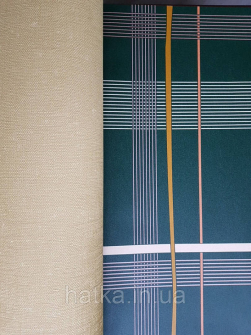 Обои виниловые  Lutece Bensimon геометрия полосы квадраты белые желтые коричневые оранжевые на темно зеленом Киев - изображение 2