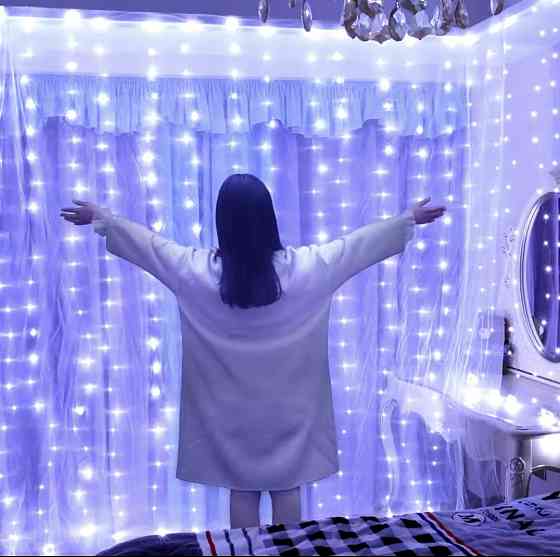 Світлодіодна гірлянда штора роса 6х3 м 600 led з USB і пультом керування (холодний білий) Смела